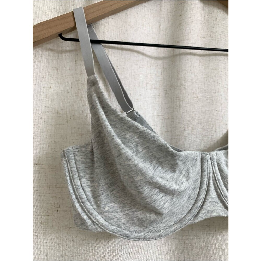SKIMS Cotton Unlined Demi Bra Light Gray Heathered Underwire Bra 34DDDD - Picture 3 of 7